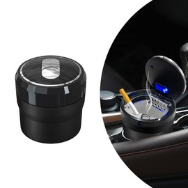 SHMZK Car Ashtray with Lid, Detachable Smokeless Cylinder Cup Holder Ashtray with LED Light, Portable Vehicle Ashtray Smell Proof Trash Can for Car Home Office, Car Accessories (Black, Small)