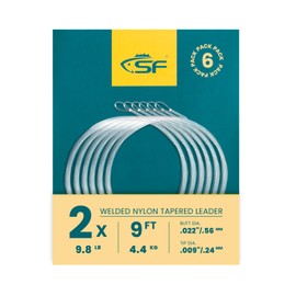SF Welded Tapered Leader Fly Fishing with Loop Nylon 9ft Fishing Leader (6 Pack) 2X