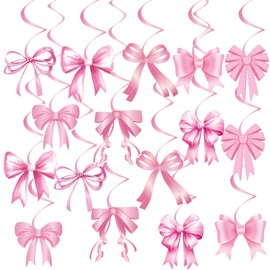 Nzexlyva 32 Pcs Birthday Decoration, Pink Bows Birthday Party Decoration, Pink Bows Banner Party Hanging Swirls for Girls, Woman, Birthday Party, Baby Shower, Valentine's Day