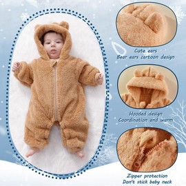 AiWMGL Baby Bear Onesie Outfit Suit Newborn Fleece Jumpsuit Romper Hooded Warm Winter Snowsuit Clothes Boy Girl 0-12 months (0-3 Months, Brown)