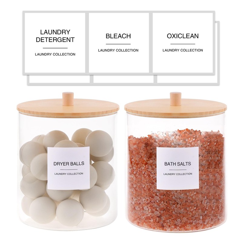 Glass Jars and Acrylic Dryer Sheet Holder, Laundry Pods Container