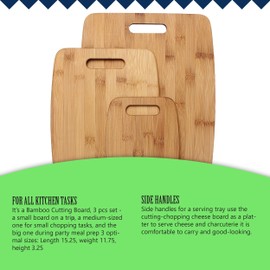 Gourmet Edge 3PC Bamboo Cutting Board Set - Kitchen Chopping Board for Meat (Cutting Board) Cheese and Vegetables (3 Pieces)