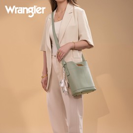 Wrangler Vegan Leather Crossbody Purse for Women Large Cross Body Bag with Scarves Green WG67-9183LGN
