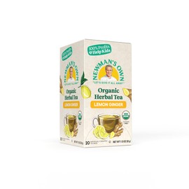 Newman's Own Organic Lemon Ginger Herbal Tea with Rooibos Tea with Organic Ginger 20 Individually Wrapped Tea Bags USDA Certified and Kosher Cinnamon Tea Caffeine-Free