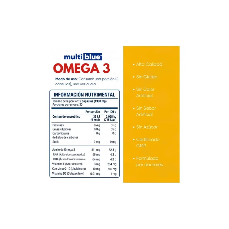 Multiblue Omega 3 Con Vitaminas 60 Cápsulas Epa Dha D3