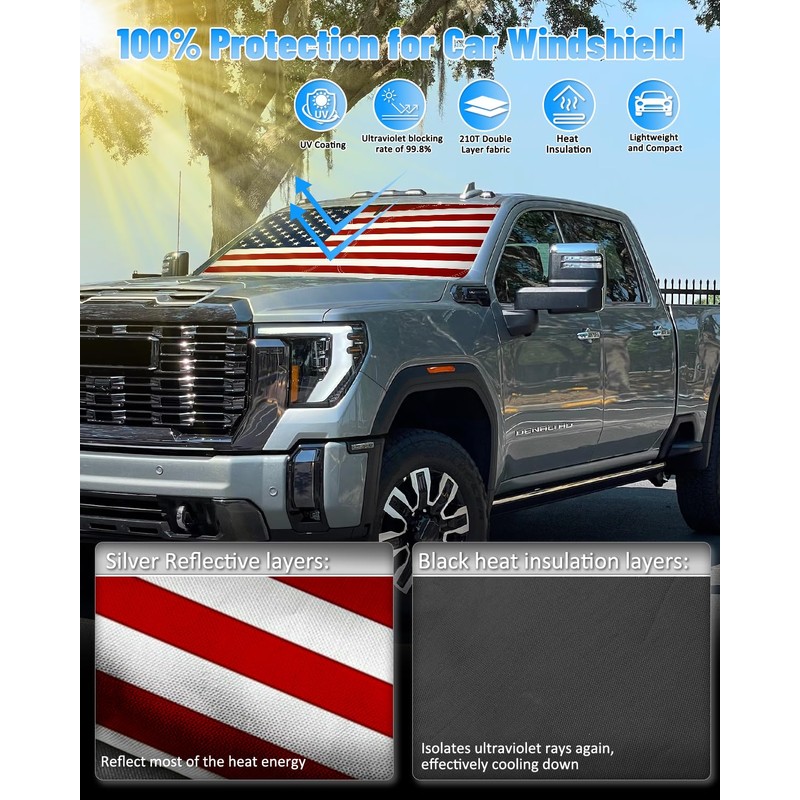 American Flag Car Windshield Sun Shade Compatible with GMC Sierra