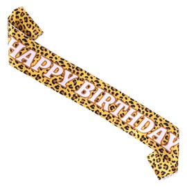 Leopard Print Happy Birthday Sash, Cheetah Birthday Party Decorations for Girls Boys Safari Jungle Wild Animal Theme Party Supplies