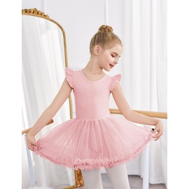 Zaclotre Tutu Dance Dresses for Girls Ruffle Sleeve Criss-Cross Back Ballet Leotards Toddler Ballerina Costume