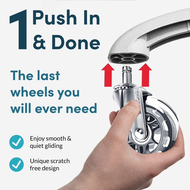 Lifelong Office Chair Wheels Replacement, Heavy Duty, Silver, 5-Pack |