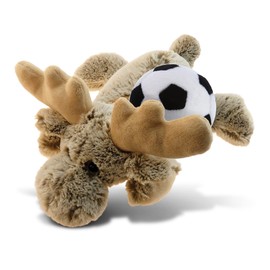 DolliBu Lying Moose Stuffed Animal with Soccer Ball Plush - Soft Plush Huggable Moose, Adorable Playtime Plush Toy Cute Wildlife Gift for Kids and Adults – 9.5 Inch