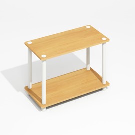 Furinno Turn-N-Tube 2-Tier No Tools Tube Shelf/End Table, Light Beech/White