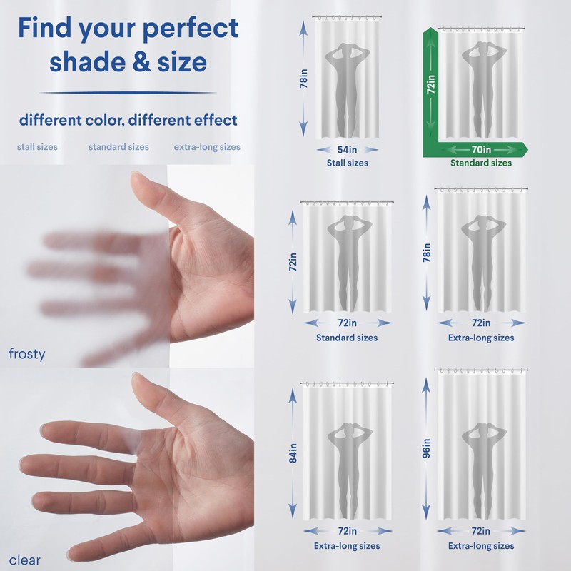 CLOROX Shower Curtain Liner, Premium Lightweight Durable Waterproof 4g PEVA