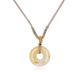 COAI Women's Citrine Donut Pendant Necklace with Khaki Chain for Women, Stone, Citrine