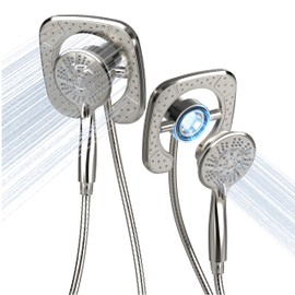 PRIMSOPH Shower Head Handheld Spray Combo 10 Mode Spray Settings Magnetic 2-in-1 High Pressure Dual Showerhead Auto-Switch Square Combination, Brushed Nickel