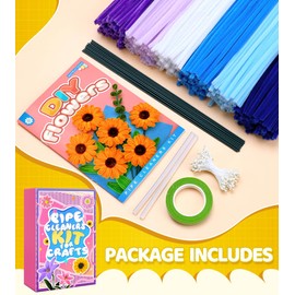 Eppingwin 360 PCS Pipe Cleaners for Flowers, Blue-Purple Chenille Stems for Crafts, Pipe Cleaners Kit with Instruction for Tulip, Rose, Lily, Sunflower