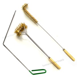 SUNRISE Fryer Brush with Long Handle (Brass, L, Double Brush, and Rubber Handle Cleaning Rod)