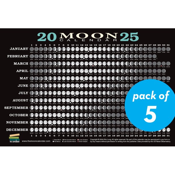 2025 Moon Calendar Card (5 pack): Lunar Phases, Eclipses, and