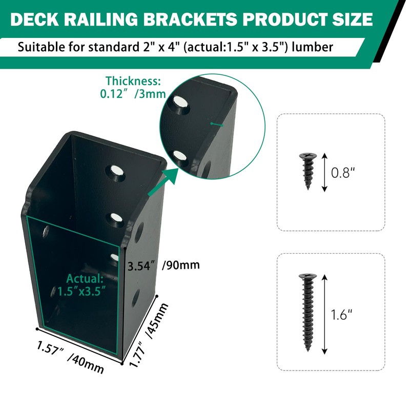 VoTwoofv Deck Railing Brackets Connectors 12Pcs,U-Shaped Concealed Brackets for 2"x4"(Actual:1.5"x3.5")