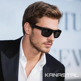 KANASTAL Black Sports Sunglasses Mens Polarised Square Dark Cycling Glasses Rectangular Curved Womens Golf Fishing Driving Running UV400 Protection - Matte Black