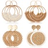 4 Pairs Handmade Raffia Rattan Bohemian Round Drop Dangle Earrings
