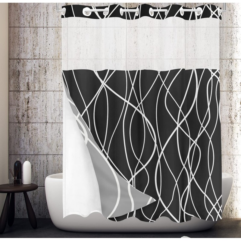 Tititex No Hooks Snap in Liner Abstract Curve Lines Black