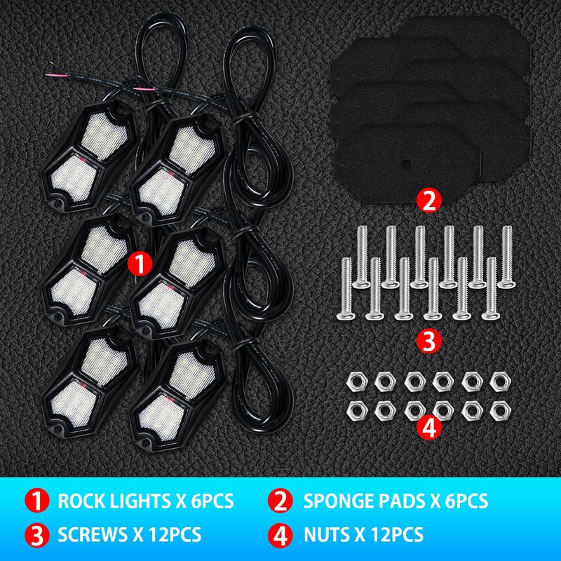 GZ5CG Led Rock Lights White 6 Pods 18LEDs 210 Degree