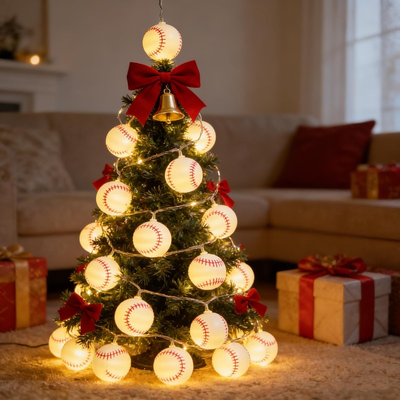 9.8ft Baseball Theme String Lights with Remote,Timer Dimmable Function,USB Powered