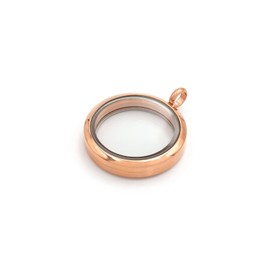 Vintageparts Stainless Steel Glass Locket with Screw Cap for Filling in Rose Gold 30mm 1 Piece