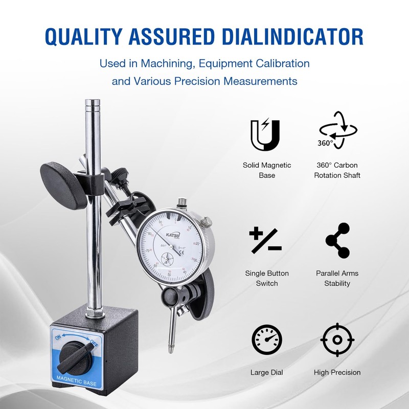 KATSU Tools Dial Indicator with Magnetic Base 0-1.0" Tester Gauge