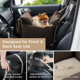 Lesure Small Dog Car Seat for Small Dogs - Waterproof Dog Booster Seat for Car with Storage Pockets and Clip-On Safety Leash and Thickened Memory Foam Filling, Pet Travel Carrier Bed Brown