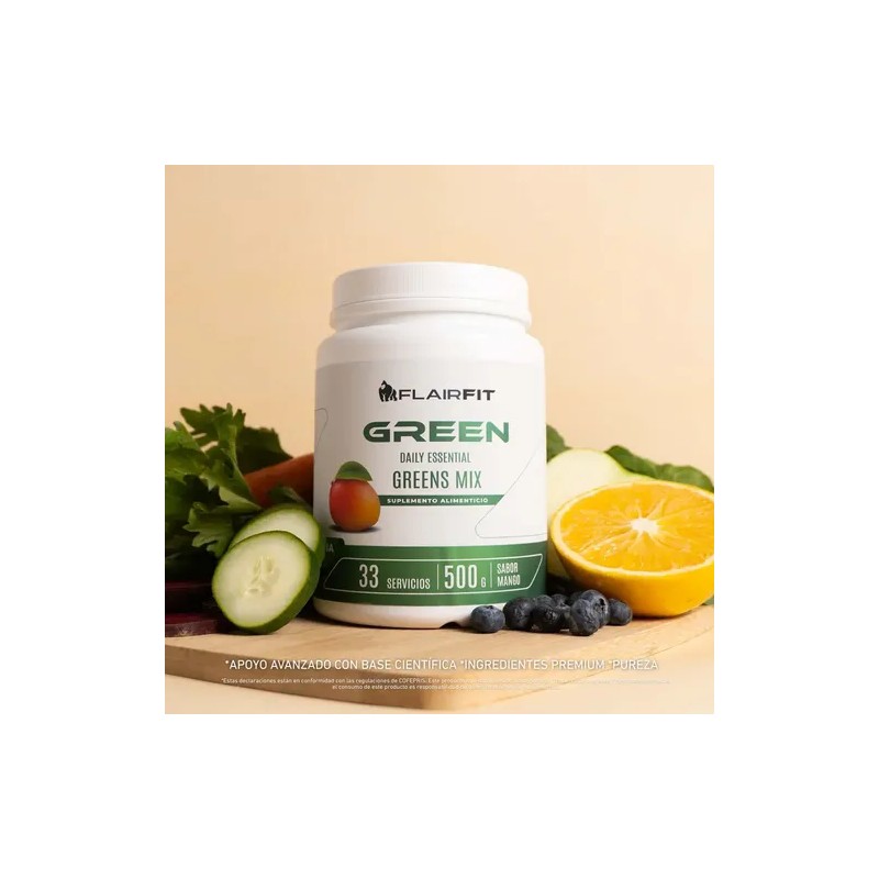Suplemento Nutricional Flairfit Daily Green Mix en Polvo de Mango,