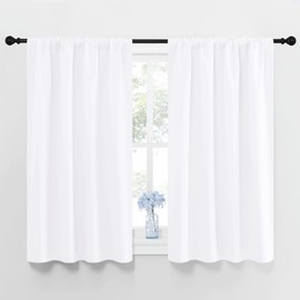 NICETOWN Room Darkening Curtains for Kitchen - Short Bedroom Thermal Insulated Rod Pockets Blackout Panels (42 x 45 Inches, Pure White, 2-Panel)