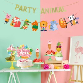 KUNGOON Party Animal Birthday Banner for Baby,Zoo Party Decor,Circus Party Decor for Baby Showers,Music Birthday Party Decorations,Funny Glitter Kids Party Animal Music Birthday Party Supplies.