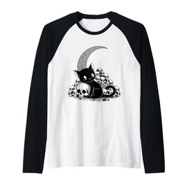 Cat Skulls Creepy Cute Kitty Goth Black Alt Alternative Raglan Baseball Tee