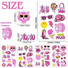 Konsait Neon Temporary Tattoos, 48 Styles | Pink Preppy Disco Cowgirl Blacklight Tattoos for Girls' Bachelorette & Birthday Parties, Glow Party Supplies