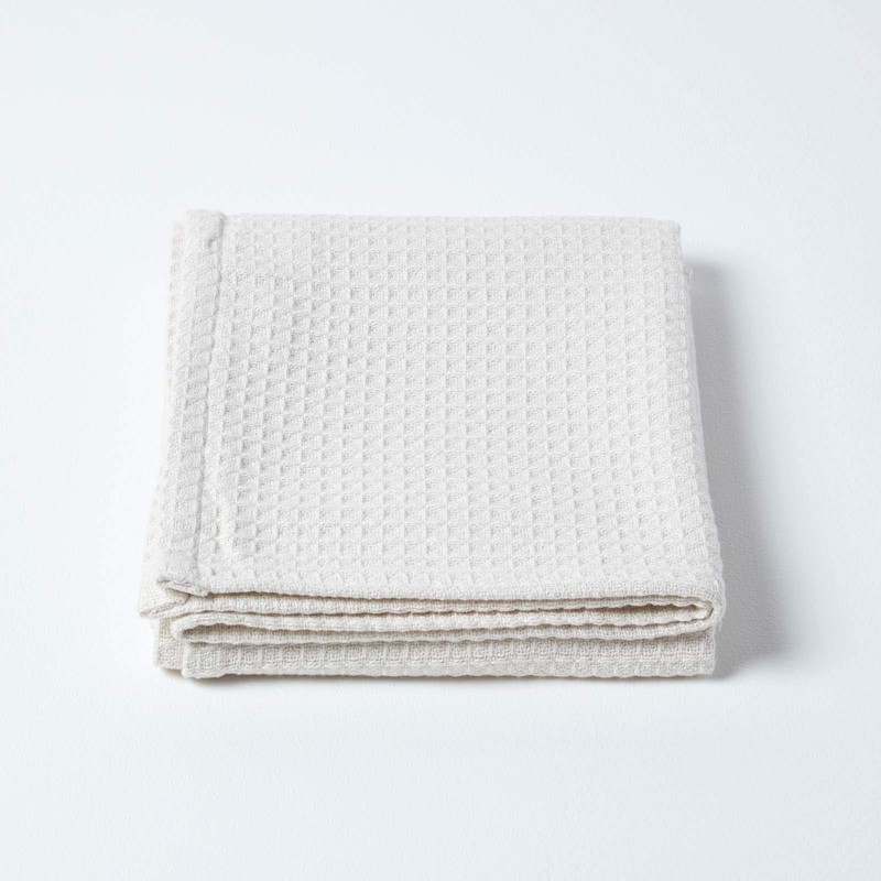 HOMESCAPES - 100% Organic Cotton Waffle Throw - Natural -