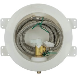 Water-Tite 88484 Round Ice Maker Outlet Box - Quarter-Turn Brass Valve, 72-Inch Stainless Steel Hose, 1/2-Inch ASTM F1807 Connection, White Plastic