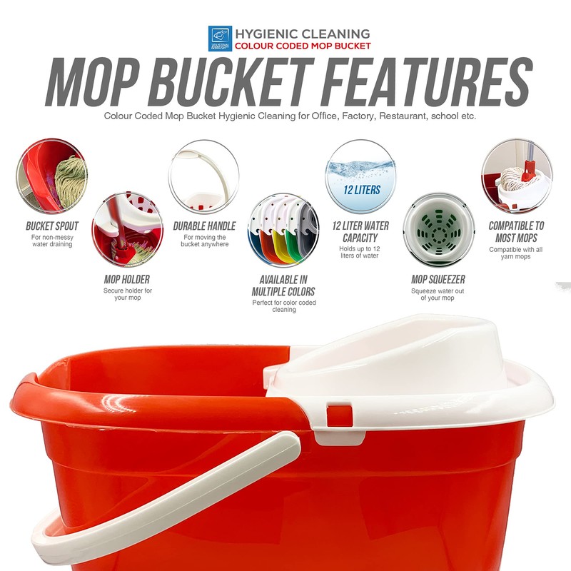 Colour Coded Mop Buckets − 12L Mop Bucket with Wringer