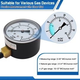 Boltigen Manometer Gas Pressure Tester, Natural Gas or LP Gas Manifold Pressure Test Kit with Gauge 0-35'' W.C, 1/8'' NPT, 1/4'' NPT Barb Fitting LP Gas Pressure Tester, 40'' Hose