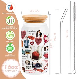 Twilight Merch, Vampire Merch, Edward Vampire Gift, TV Show Inspired Gifts for Girls, Vampire Lover, Edward Bella Fans, Movie Lovers, 16 oz Iced Coffee Glass Cup with Lid Straw