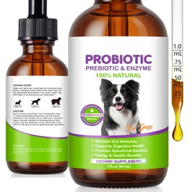 Dachitian 3 in 1 Dog Probiotic Drops, 60ml Prebiotics Drops with Enzymes Supports Diarrhea & Itchy Skin Relief, Helps Constipation & Gut Health, for All Breeds & Ages