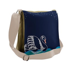 Ambesonne White Blue Messenger Bag, Floating Swan Waves, Unisex Cross-body