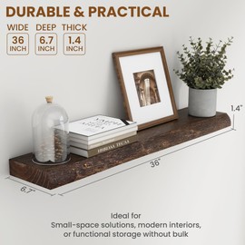 Live Edge Elm Wood Floating Shelves, 36 Inch Long Wall Shelves 2 Pack Shelf for Farmhouse Bedroom Bathroom Kitchen, Wall Mounted Wooden Shelf with Invisible Bracket for Books Decor, Walnut