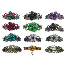 Dozen Pack jcgy Large Barrettes Sparkly Crystals Thick Hair Hairclips 1 Ea of 12 Colors 0052-D