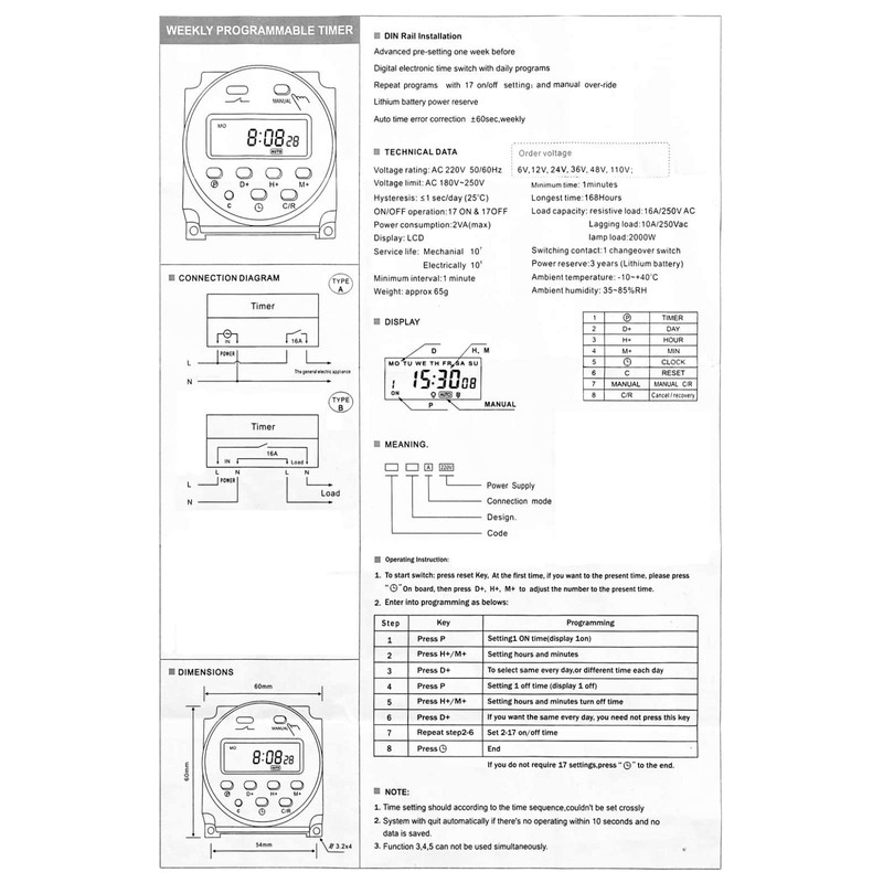 XTVTX Digital LCD Timer Programmable CN101A DC 12V Liquid Crystal