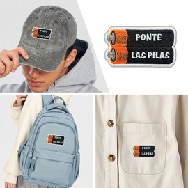 Ponte Las Pilas Embroidered Patch Funny Spanish Quote Battery Design – Motivational Iron On Patch for Backpack, Jacket, Work Uniform, Denim, Hat, Gift for Friends and Hustlers
