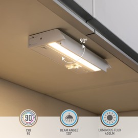 TORCHSTAR FlexiBright Series Rotatable LED Under Cabinet Lighting, 8 Inch 6W 450LM, Hardwired & Plug-in, 120V ETL Listed Dimmable Under Counter Lights, White Aluminum Housing, 3K/4K/5K, Pack of 2