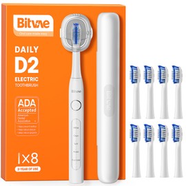 Bitvae Ultrasonic Electric Toothbrush for Adults and Kids, ADA Accepted Travel Electric Toothbrush with Rechargeable 60-Day Battery Life, 8 Toothbrush Heads, 5 Modes, Toothbrush Holder, Frost White