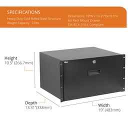 Tecmojo 6U Rack Drawer,Rack Mount Drawer for 19in Network Equipment/Server/AV Rack or Cabinet Enclosure,Sliding and Lockable Server Rack Drawer - Load-Bearing 22lb (10kg),with Cable Management Holes