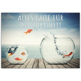 Breitenwerk A4 XXL Leaving Card Golden Fish Glass with Envelope, Folding Card for Colleagues, Retirement, Maternity Leave, New Job